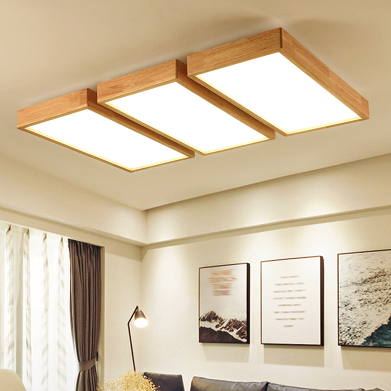 Plafonnier LED Log Color de simplicité moderne, plafonnier rectangulaire en bois avec abat-jour en acrylique