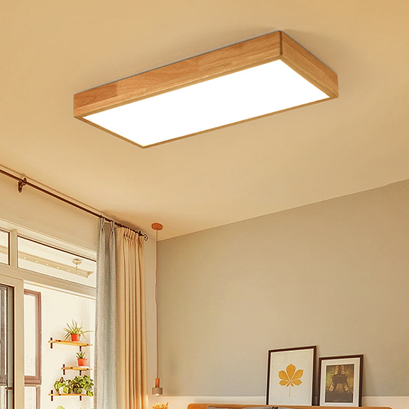 Plafonnier LED Log Color de simplicité moderne, plafonnier rectangulaire en bois avec abat-jour en acrylique