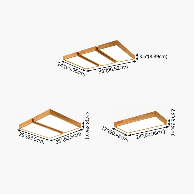 Plafonnier LED Log Color de simplicité moderne, plafonnier rectangulaire en bois avec abat-jour en acrylique