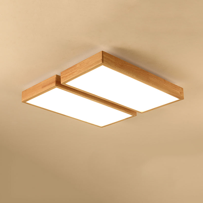 Plafonnier LED Log Color de simplicité moderne, plafonnier rectangulaire en bois avec abat-jour en acrylique