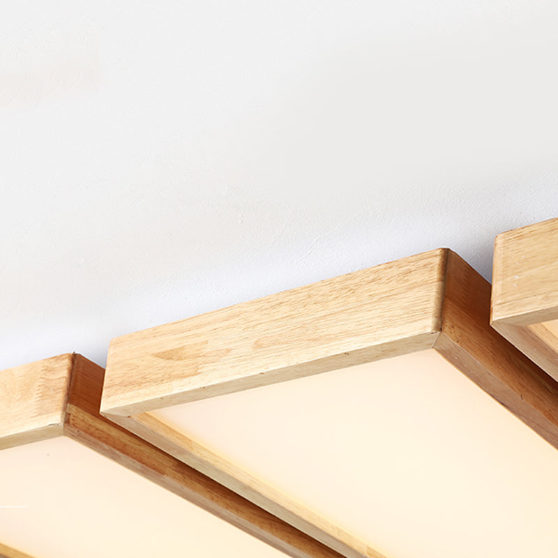 Plafonnier LED Log Color de simplicité moderne, plafonnier rectangulaire en bois avec abat-jour en acrylique