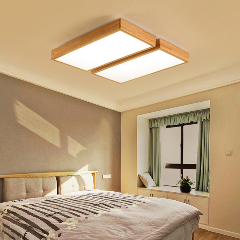 Plafonnier LED Log Color de simplicité moderne, plafonnier rectangulaire en bois avec abat-jour en acrylique