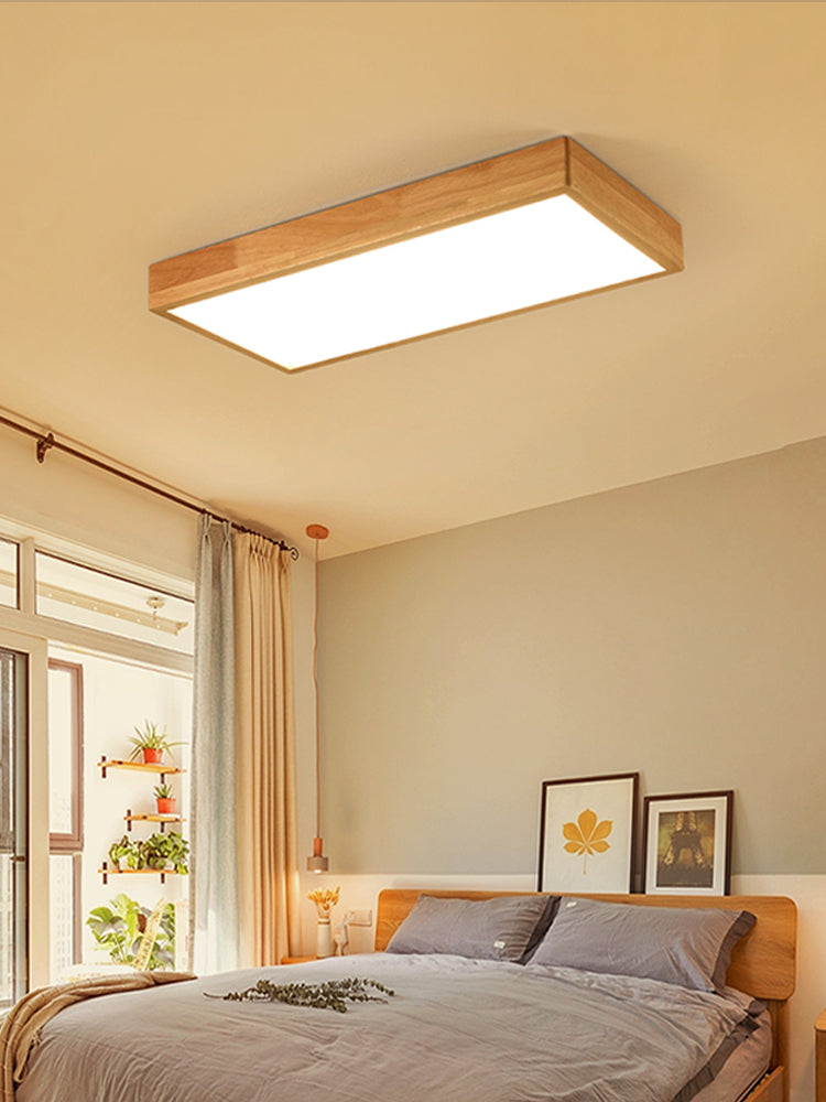 Plafonnier LED Log Color de simplicité moderne, plafonnier rectangulaire en bois avec abat-jour en acrylique