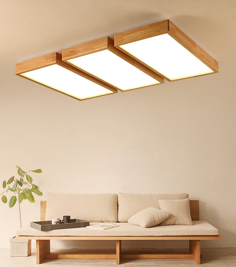Plafonnier LED Log Color de simplicité moderne, plafonnier rectangulaire en bois avec abat-jour en acrylique