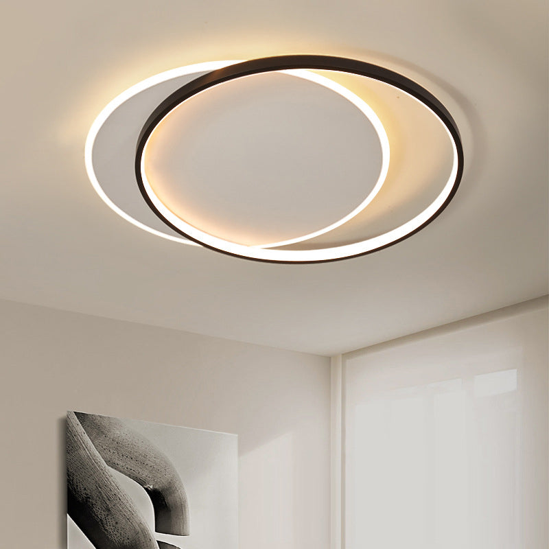 Plafonnier LED circulaire noir en acrylique, simplicité moderne, montage encastré en fer laqué pour chambre à coucher