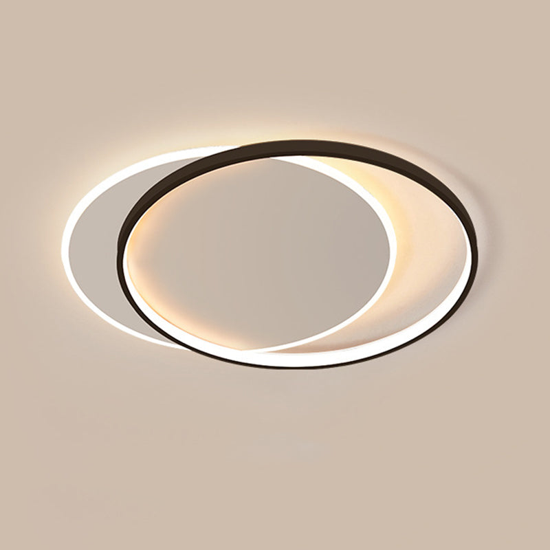Plafonnier LED circulaire noir en acrylique, simplicité moderne, montage encastré en fer laqué pour chambre à coucher