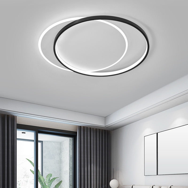 Plafonnier LED circulaire noir en acrylique, simplicité moderne, montage encastré en fer laqué pour chambre à coucher