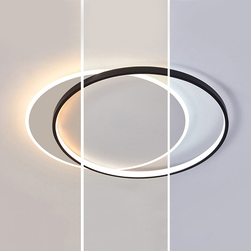 Plafonnier LED circulaire noir en acrylique, simplicité moderne, montage encastré en fer laqué pour chambre à coucher