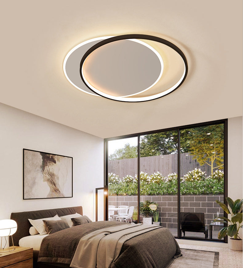 Plafonnier LED circulaire noir en acrylique, simplicité moderne, montage encastré en fer laqué pour chambre à coucher