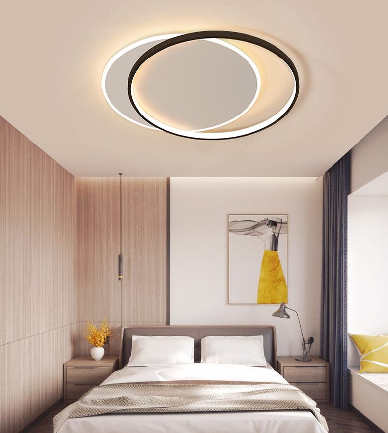 Plafonnier LED circulaire noir en acrylique, simplicité moderne, montage encastré en fer laqué pour chambre à coucher