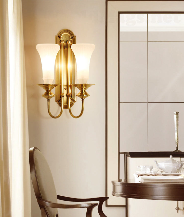 Contemporary Armed Wall Mounted Light Milk Glass Wall Lamp for Bedroom