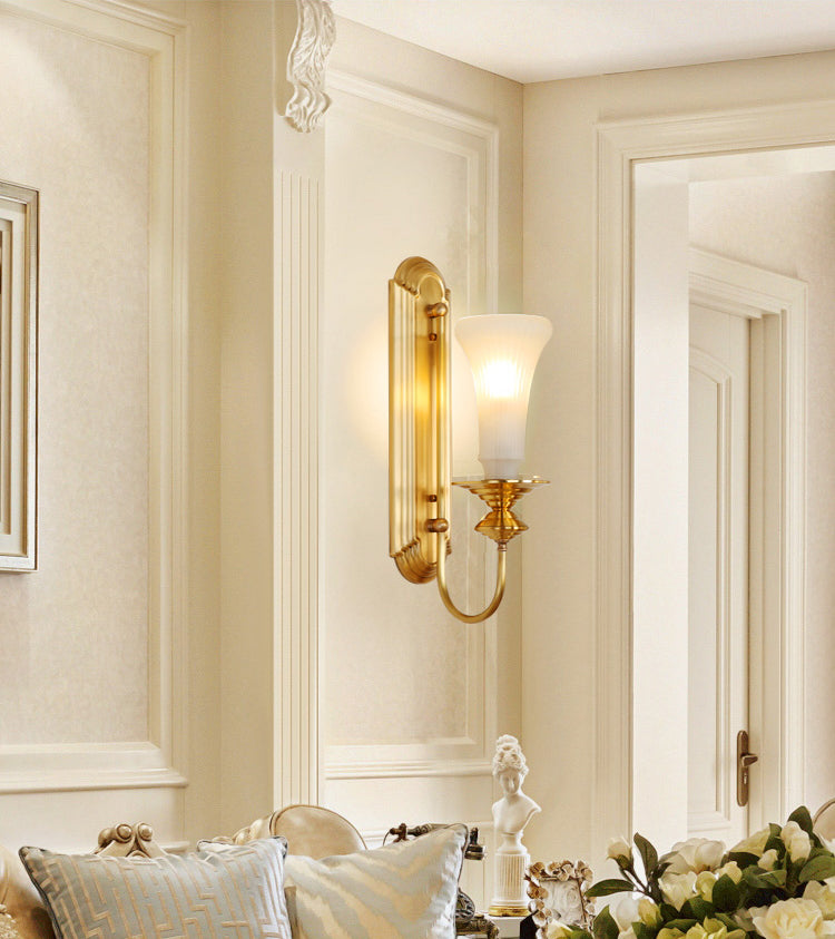 Contemporary Armed Wall Mounted Light Milk Glass Wall Lamp for Bedroom