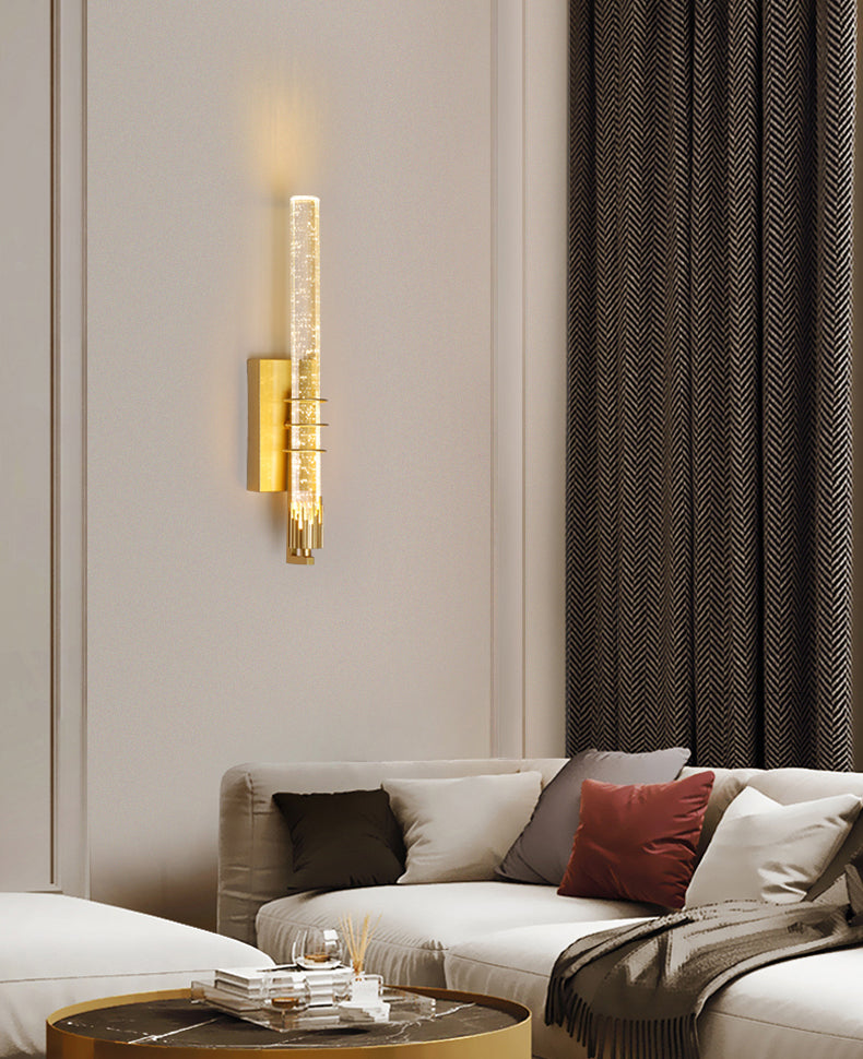 Modern Cylinder Crystal Wall Light Fixture 1-Light LED Sconce Light for Living Room