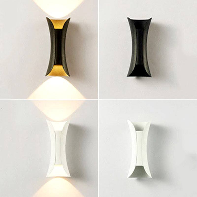 Lámpara de luz de pared curva de aluminio estilo moderno de 2 luces lámpara en blanco y negro
