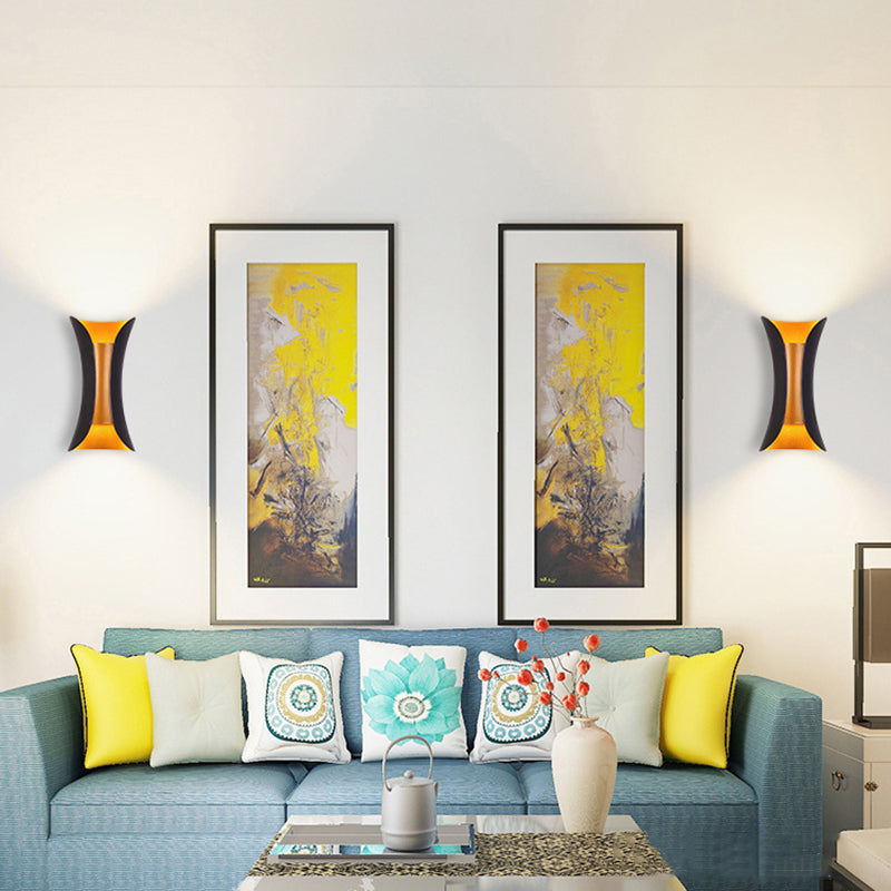 Lámpara de luz de pared curva de aluminio estilo moderno de 2 luces lámpara en blanco y negro