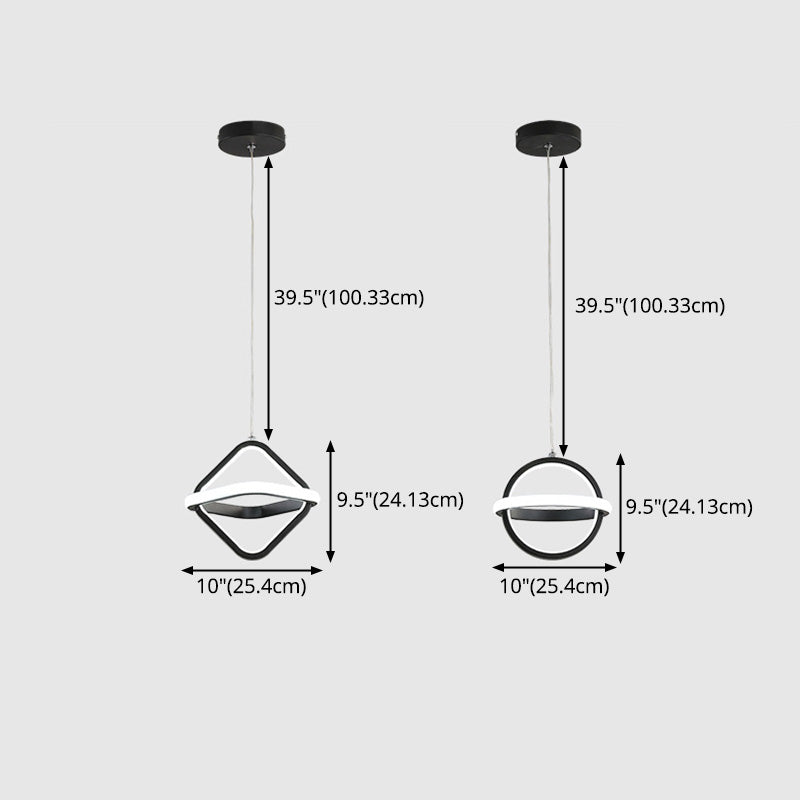 Pendre géométrique à LED noir dans la simplicité moderne Iron Lampe suspendue en fer à 2 légers avec nuance acrylique