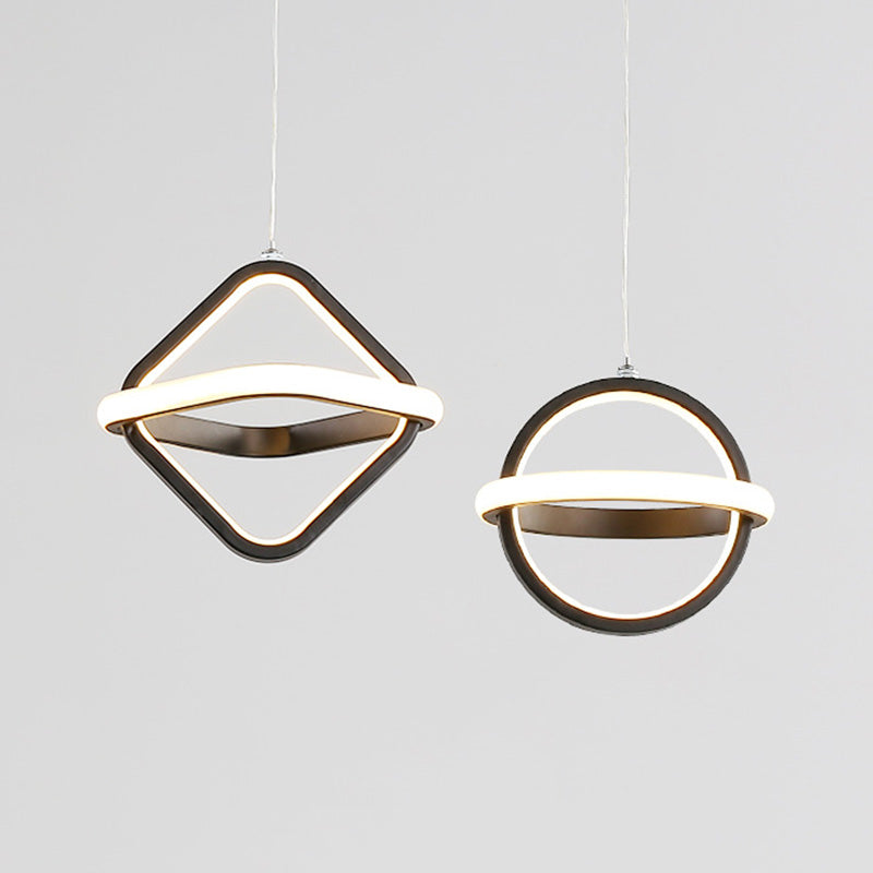 Pendre géométrique à LED noir dans la simplicité moderne Iron Lampe suspendue en fer à 2 légers avec nuance acrylique