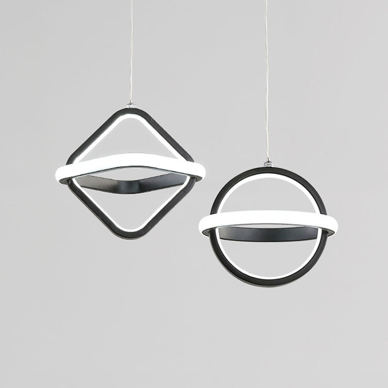 Pendre géométrique à LED noir dans la simplicité moderne Iron Lampe suspendue en fer à 2 légers avec nuance acrylique