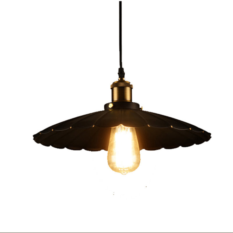 Industrial Vintage Single Pendant Light Wrought Iron Scalloped Hanging Lamp for Coffee Shop