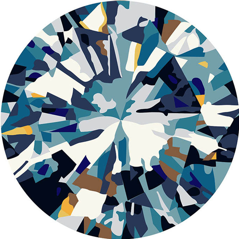 Round Blue Tone Modern Area Rug Polyester Ink Traces Carpet Non-Slip Backing Rug for Home Decoration