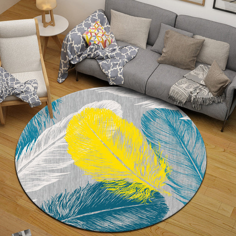Tapis d'intérieur rond Simple de couleur unie, en Polyester, imprimé de plantes, avec support antidérapant, pour la décoration de la maison