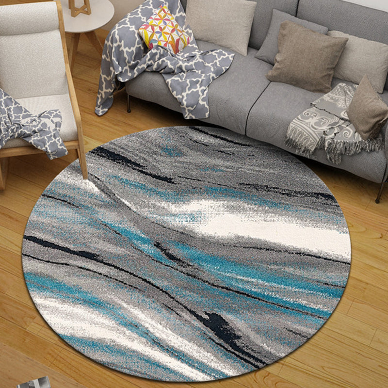 Round Grey Tone Simple Area Rug Polyester Ink Traces Rug Non-Slip Backing Indoor Rug for Living Room