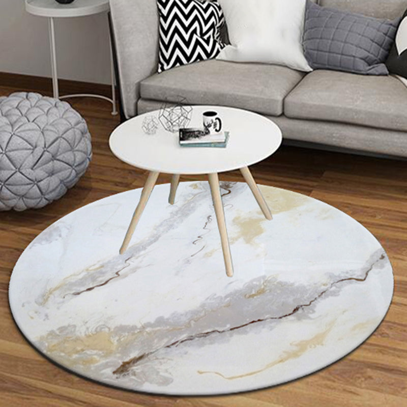 Round Grey Tone Simple Area Rug Polyester Ink Traces Rug Non-Slip Backing Indoor Rug for Living Room