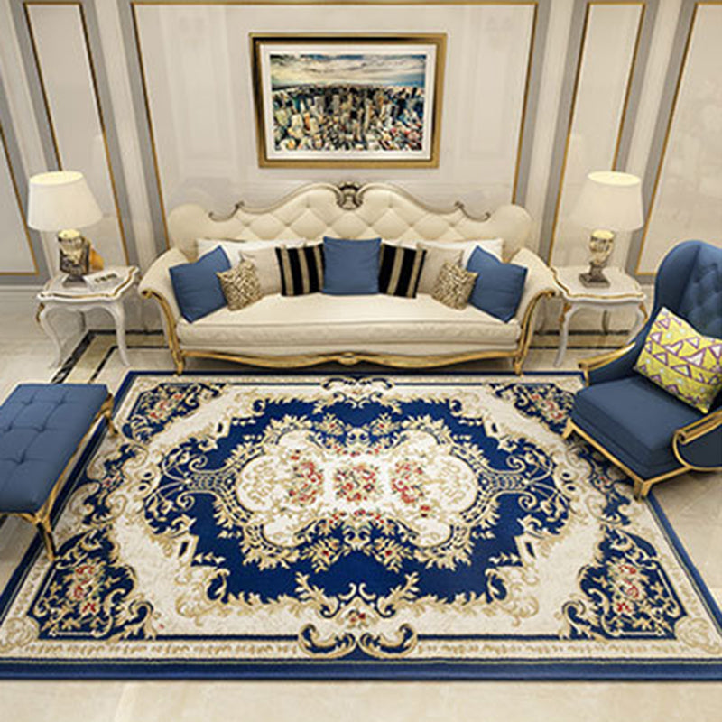 Contemporary Creative Border Rug Marble Surface Print Carpet Non-Slip Backing Carpet for Home Decor