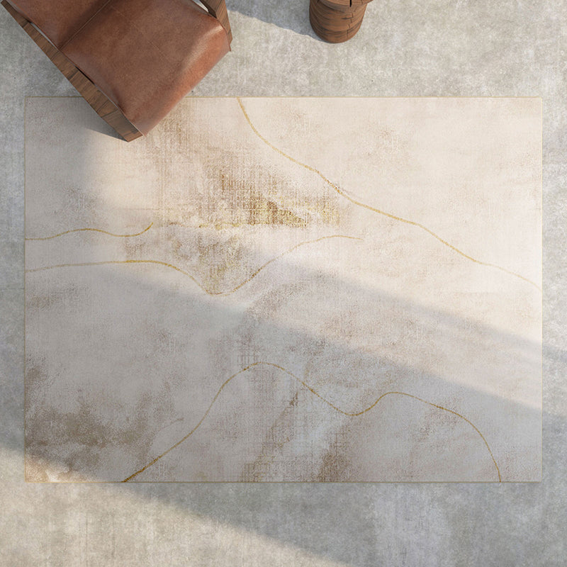 Apricot Tone Luxury Area Rug Polyester Ink Traces Rug Non-Slip Backing Indoor Rug for Living Room