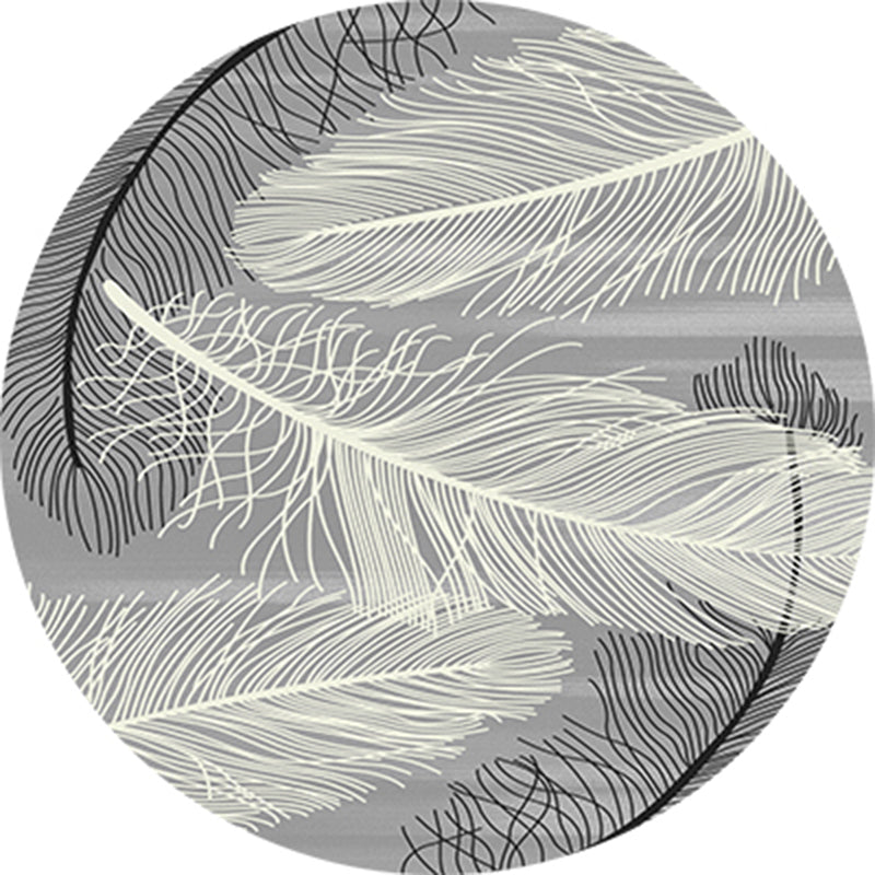 Round Multicolor Modern Area Rug Polyester Feather Print Rug Easy Care Indoor Rug for Living Room