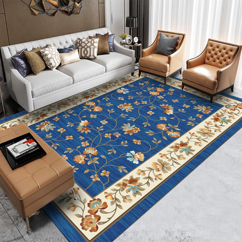 Natural Floral Printed Rug Victorian Polyester Carpet Non-Slip Backing Carpet for Living Room