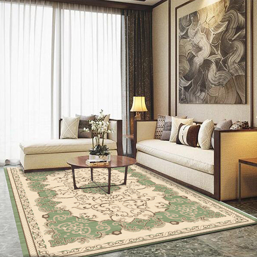 Natural Floral Printed Rug Victorian Polyester Carpet Non-Slip Backing Carpet for Living Room