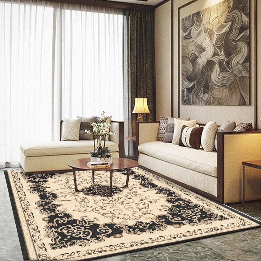 Natural Floral Printed Rug Victorian Polyester Carpet Non-Slip Backing Carpet for Living Room