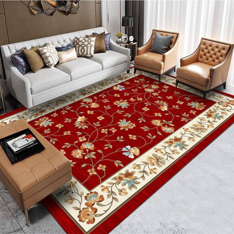 Natural Floral Printed Rug Victorian Polyester Carpet Non-Slip Backing Carpet for Living Room
