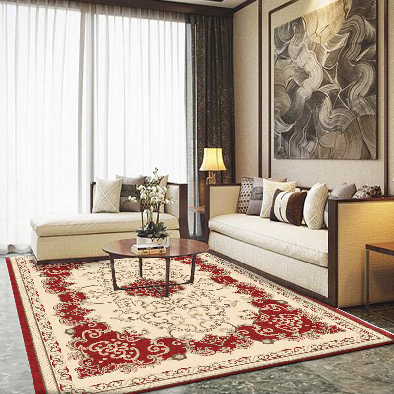 Natural Floral Printed Rug Victorian Polyester Carpet Non-Slip Backing Carpet for Living Room