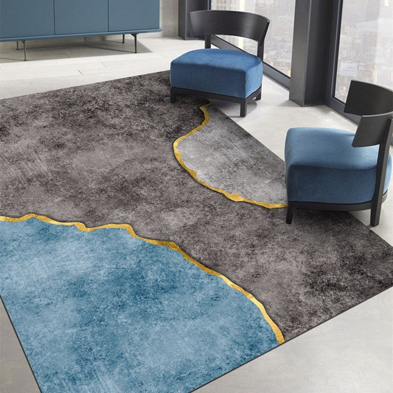 Farblich gemischter Teppich mit abstrakten Linien, kräftiger Polyester-Teppich, rutschfeste Rückseite, Innenteppich für Heimdekoration