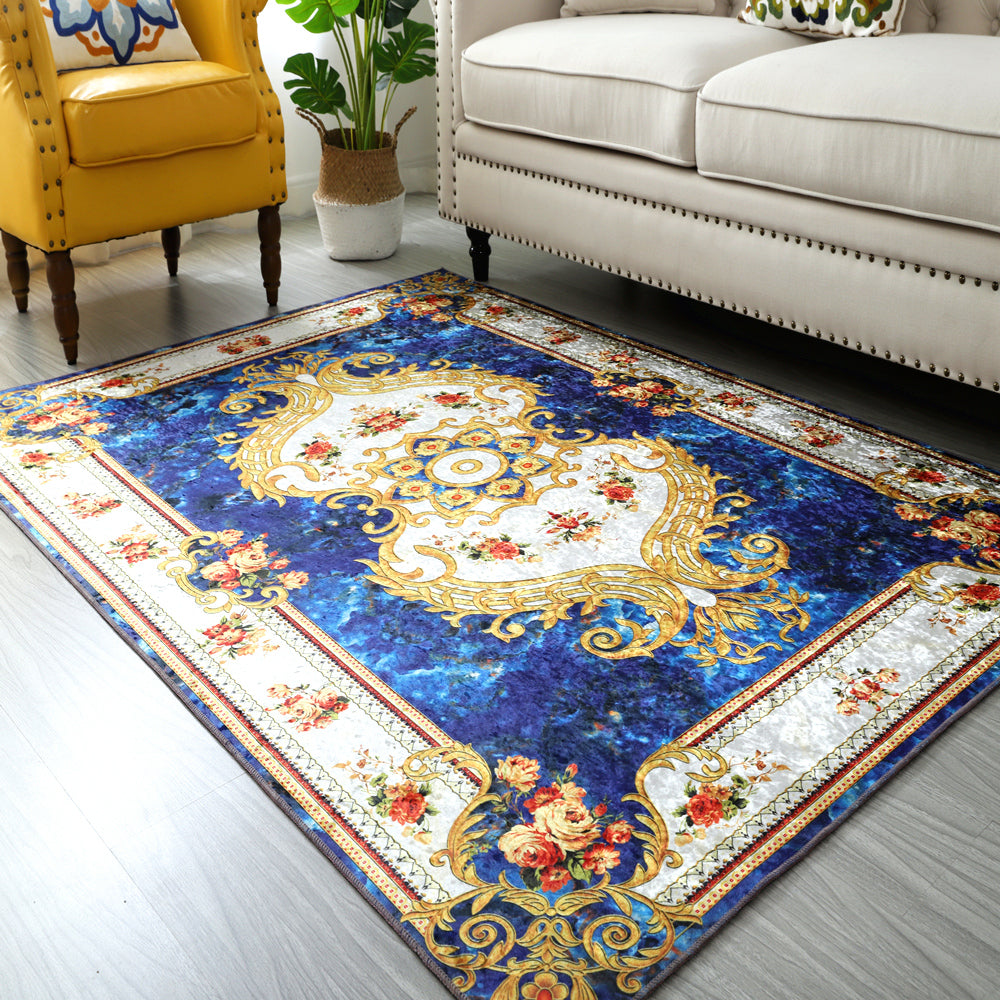 Glam European Style Rug Marble Surface Polyester Rug Non-Slip Backing Area Carpet for Home Decor
