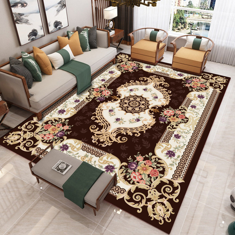 European Style Framed Rug Victorian Floral Print Rug Stain Resistant Carpet for Home Decoration