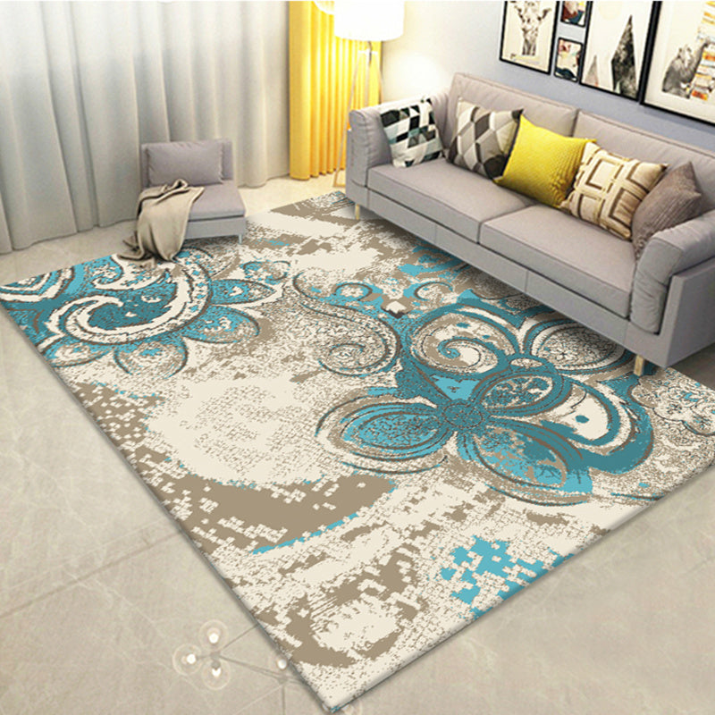 Shabby Chic Area Rug Traditional Flower Print Carpet Anti-Slip Backing Area Carpet for Living Room