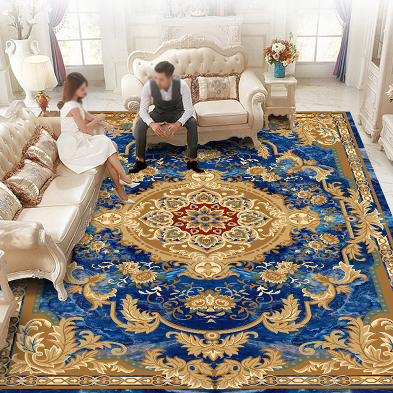 Luxurious Marble Surface Rug Decorative Floral Print Carpet Non-Slip Backing Rug for Living Room