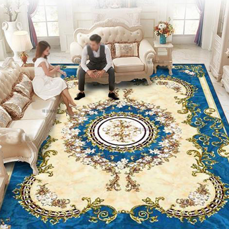 Luxurious Marble Surface Rug Decorative Floral Print Carpet Non-Slip Backing Rug for Living Room