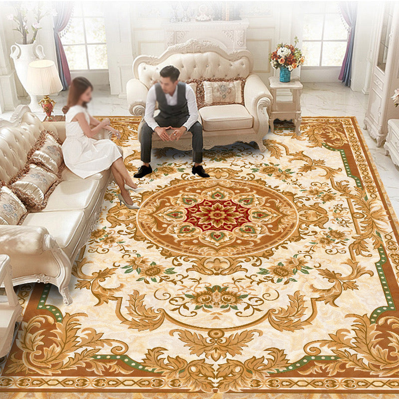 Luxurious Marble Surface Rug Decorative Floral Print Carpet Non-Slip Backing Rug for Living Room