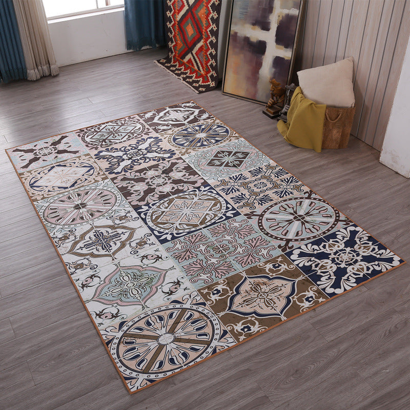 Shabby Chic Florentine Tile Rug Traditional Polyester Carpet Friendly Washable Rug for Home Decor