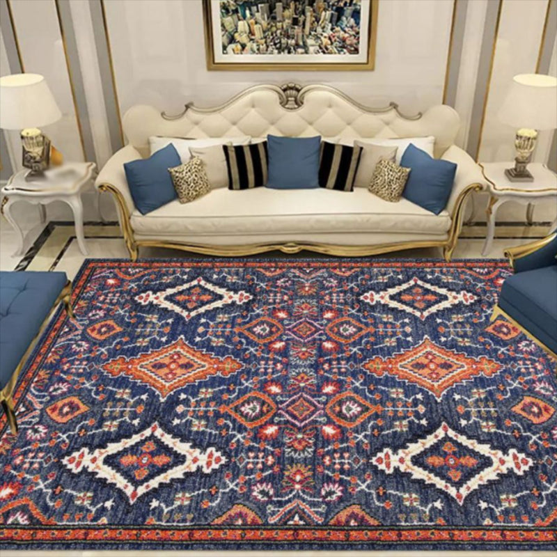 Navy Bohemian Area Carpet Polyester Medallion Indoor Rug Washable Carpet for Indoor Room