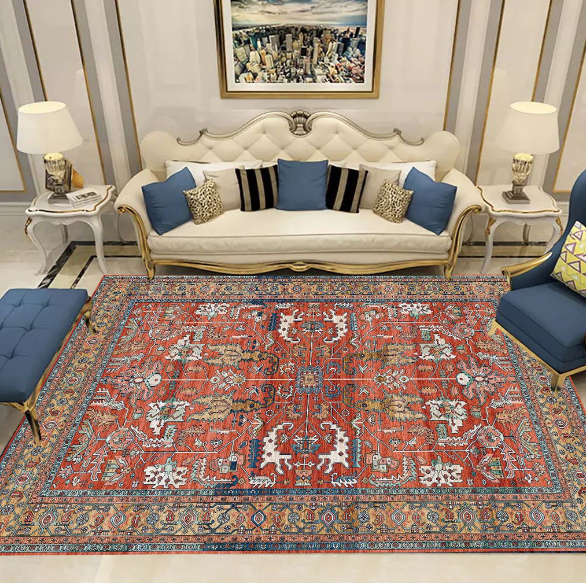 Navy Bohemian Area Carpet Polyester Medallion Indoor Rug Washable Carpet for Indoor Room