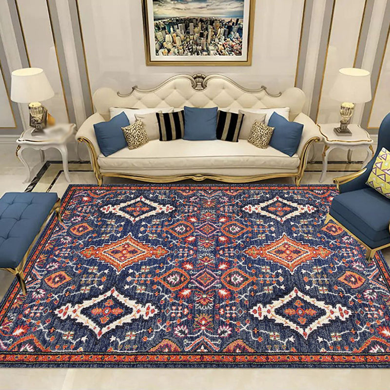 Navy Bohemian Area Carpet Polyester Medallion Indoor Rug Washable Carpet for Indoor Room
