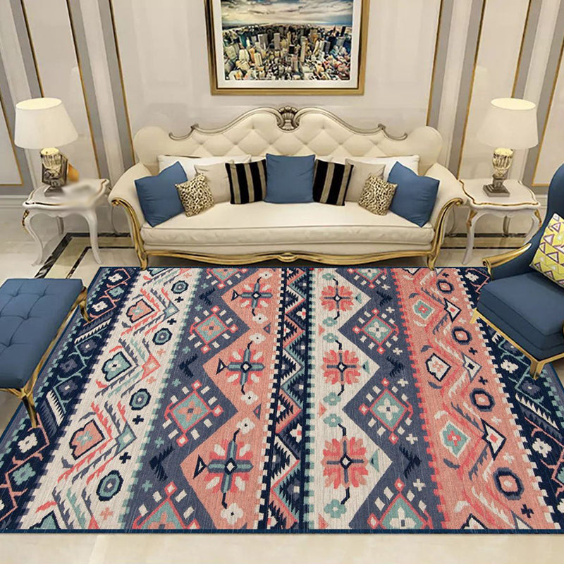 Navy Bohemian Area Carpet Polyester Medallion Indoor Rug Washable Carpet for Indoor Room