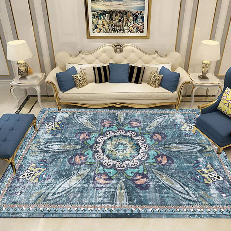 Navy Bohemian Area Carpet Polyester Medallion Indoor Rug Washable Carpet for Indoor Room