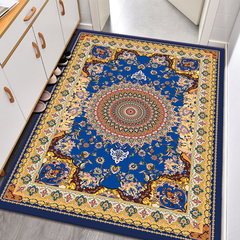Vintage Symmetry Print Area Rug Polyester Carpet Non-Slip Backing Indoor Carpet for Living Room