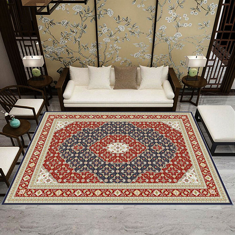 Vintage Indoor Room Area Rug Black Medallion Carpet Polyester Non-Split Area Carpet